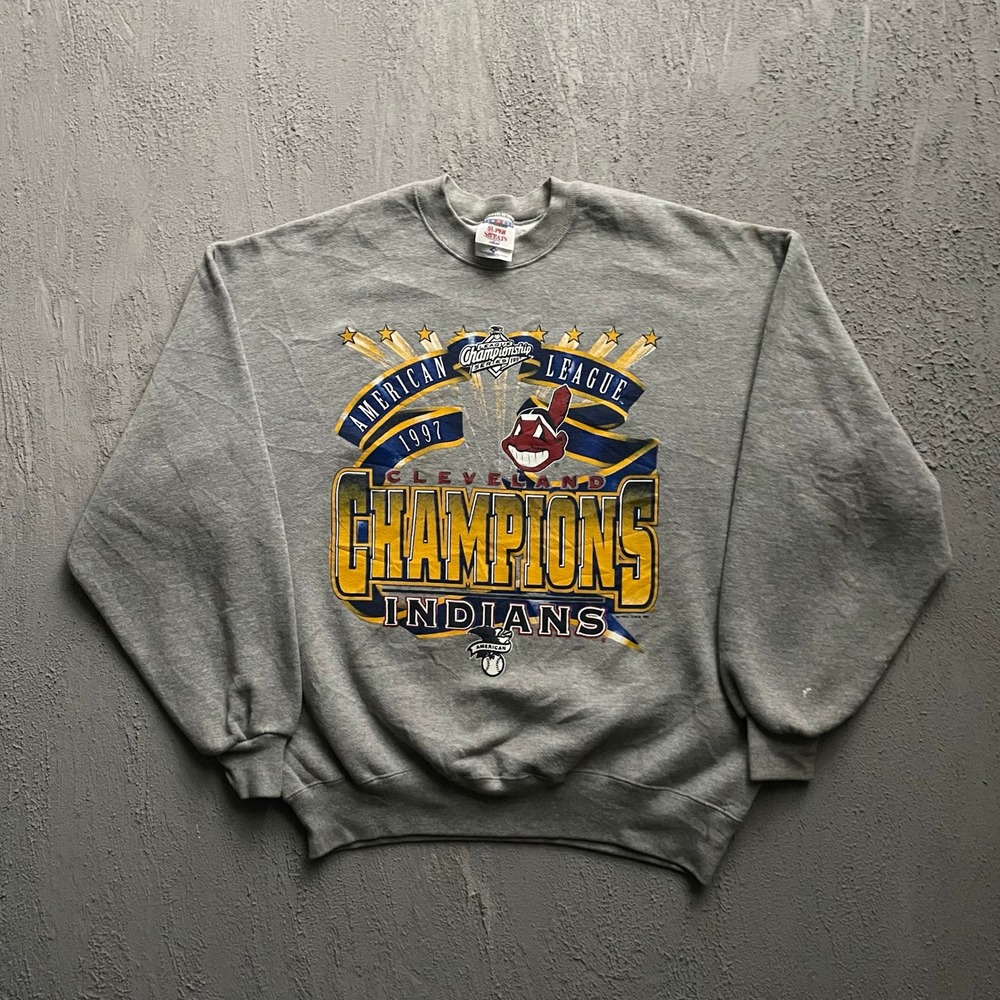 Vintage 1997 Cleveland Indians Champions Sweatshirt Men XL Gray 90s Jerzees